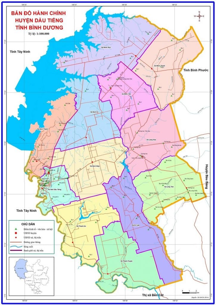 Bản đồ hành chính huyện Dầu Tiếng