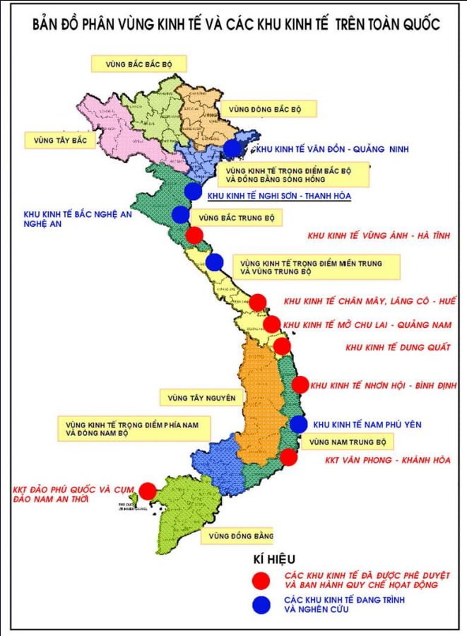 Bản đồ phân vùng các khu kinh tế, công nghiệp Việt Nam
