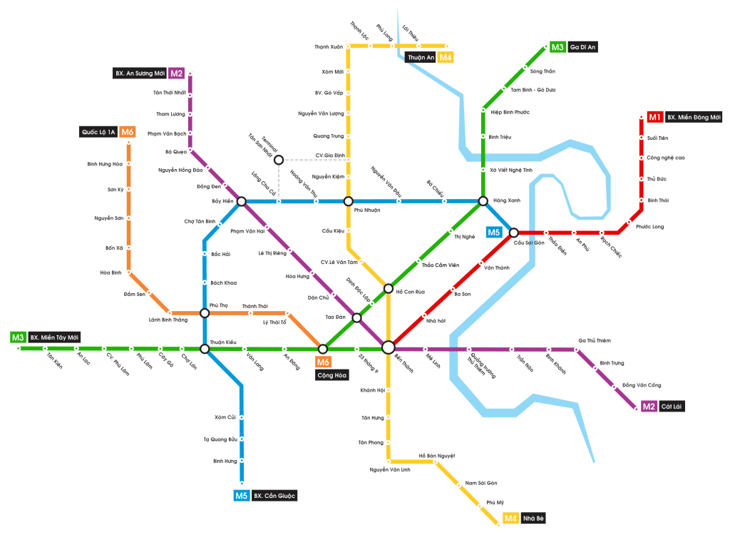 Sơ đồ hệ thống các tuyến Metro ở TP Hồ Chí Minh
