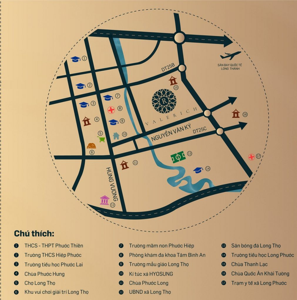 Vị trí các tiện ích ngoại khu trong bán kính 5km của dự án Tiến Lộc Nhơn Trạch