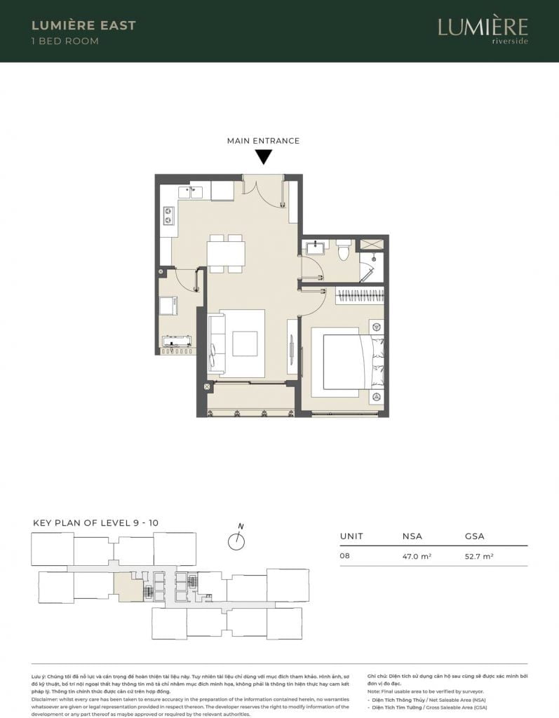 Thiết kế căn hộ 1PN – căn số 8 tầng 9-10