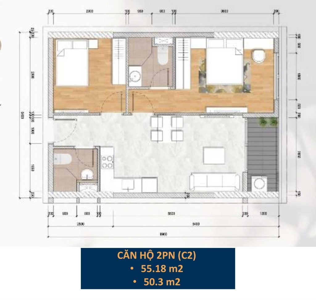 Thiết kế căn hộ 2PN (C2)