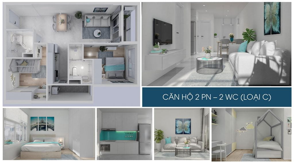 Nhà mẫu dự án căn hộ chung cư Charm City Dĩ An Bình Dương căn hộ 2 phòng ngủ – 2WC