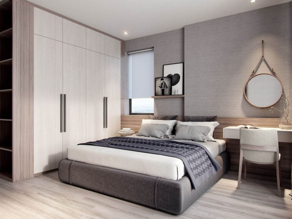 Phòng ngủ master của căn hộ theo phong cách hiện đại 