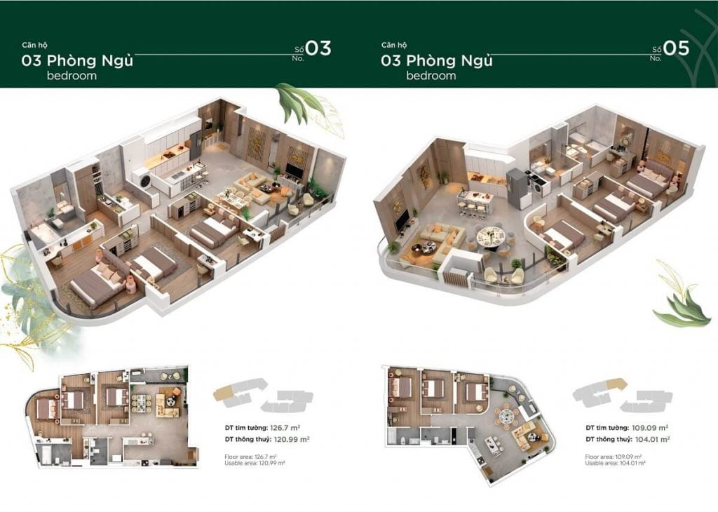 Thiết kế căn hộ 3PN tại dự án căn hộ Thảo Điền Green Towers Quận 2