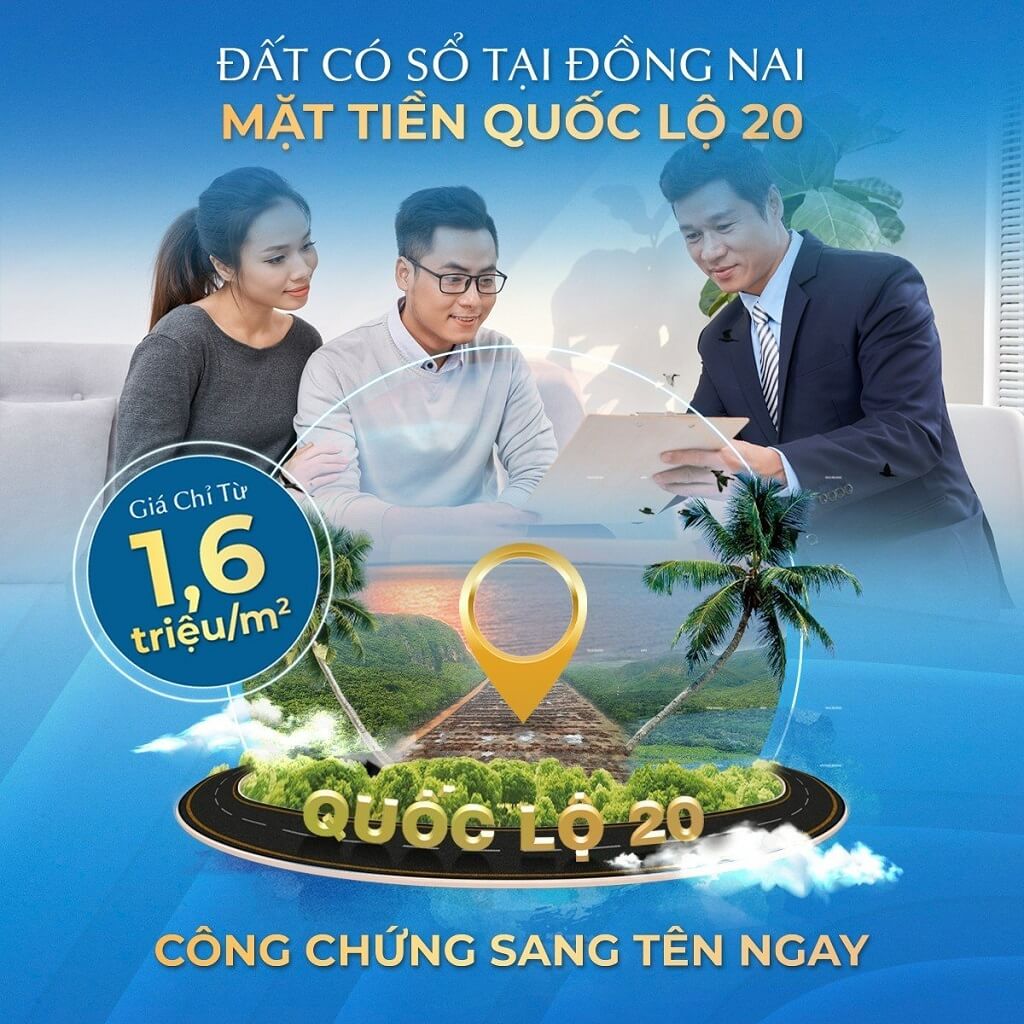 Đất nền mặt tiền Quốc lộ 20 tại Đồng Nai có sổ sẵn giá chỉ 1,6tr/m2