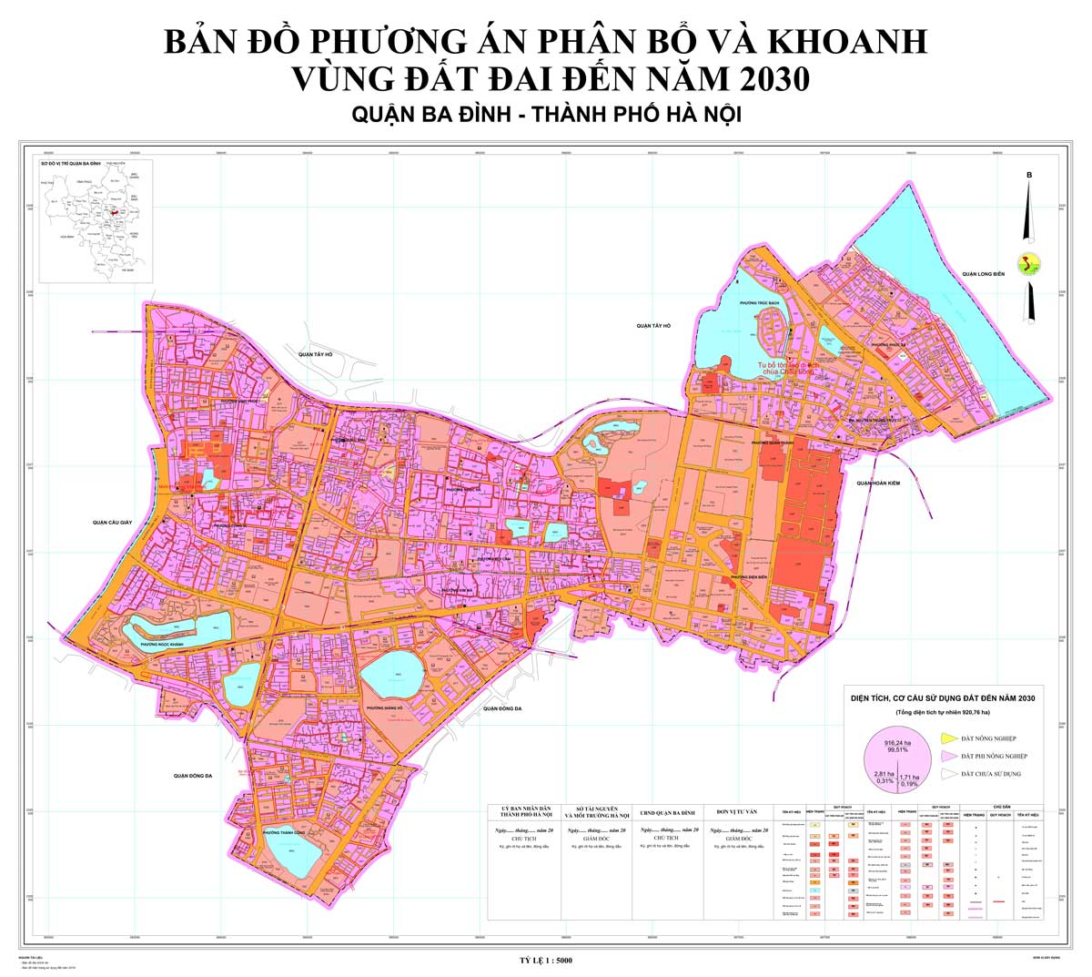 Bản đồ phương án phân bổ & khoanh vùng đất đai quận Ba Đình đến năm 2030
