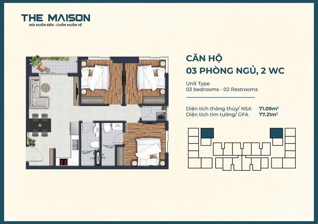Thiết kế căn hộ 3PN dự án Maison C- Holdings