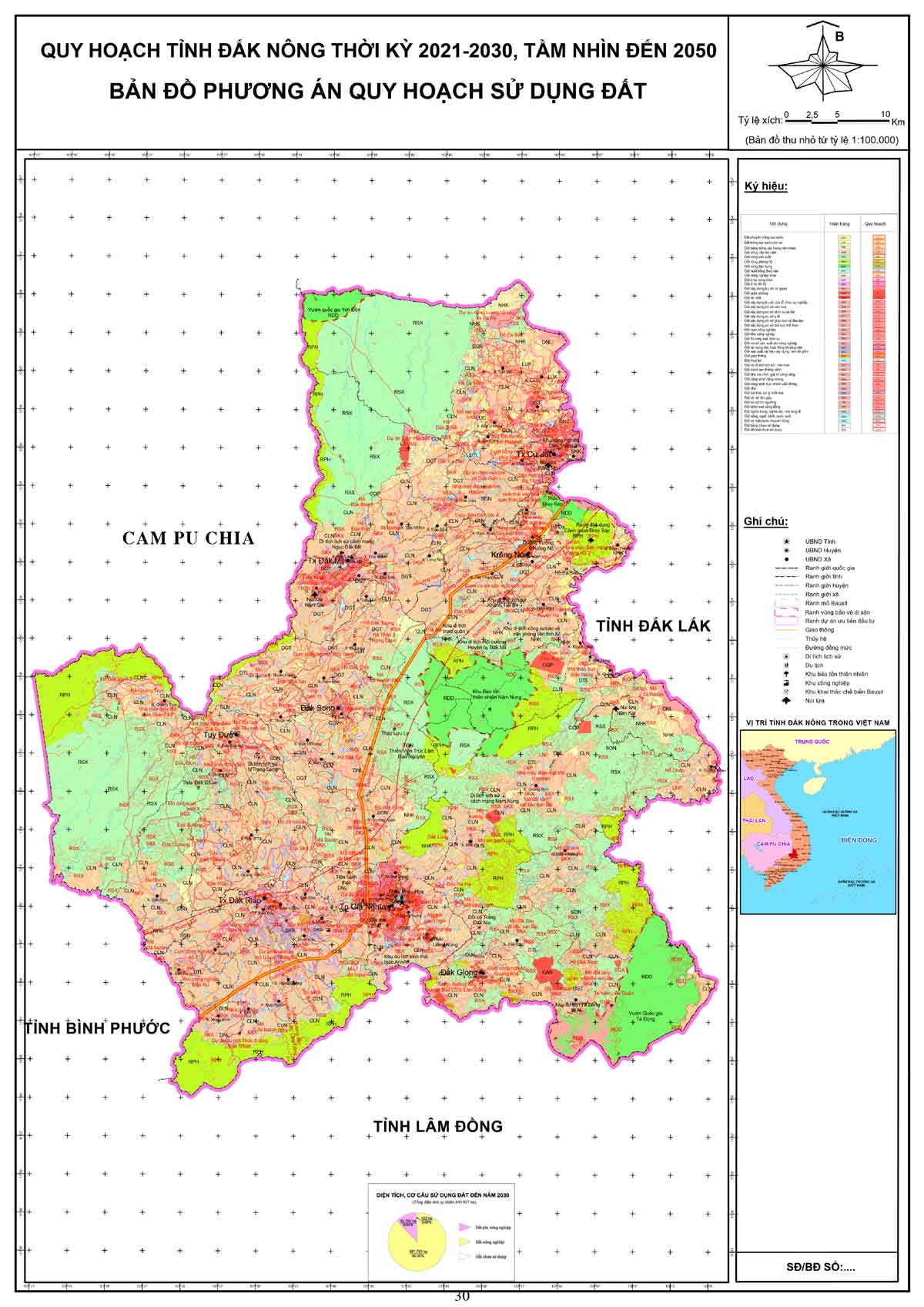Bản đồ phương án QHSDĐ tỉnh Đắk Nông đến năm 2030, tầm nhìn đến 2050